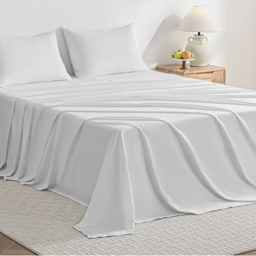 JELLYMONI Sheet Set Size 4pcs Cotton Pure White Easy-Fit  King Bright White